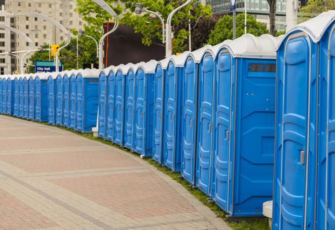 Seasonal porta potty units set up at a Louisville, Kentucky venue